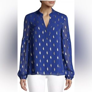 Lilly Pulitzer Shea Blue Metallic Silk Teardrop-Print Tunic